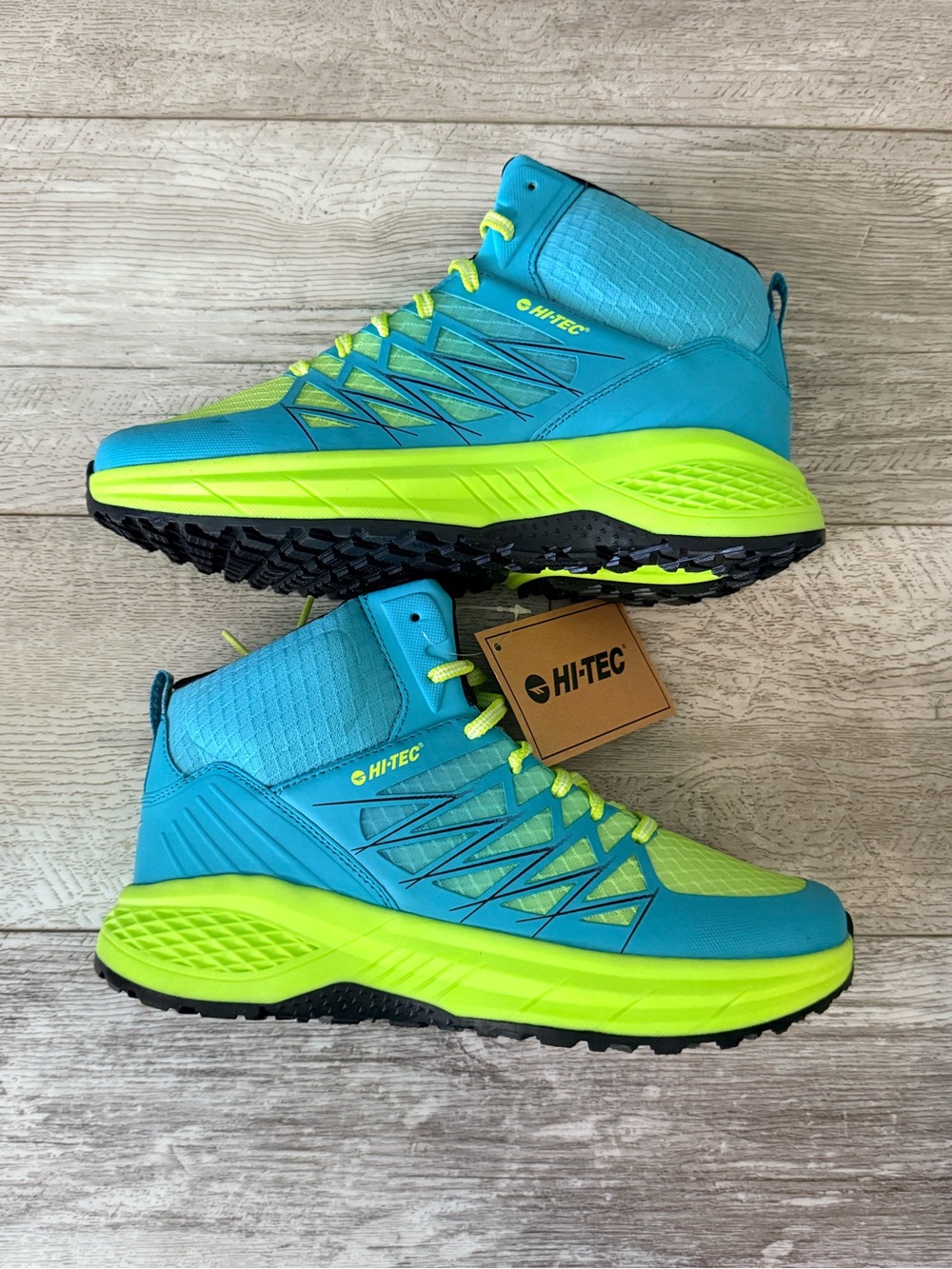 Hi-Tec Demolisher Mid Men’s 8.5 Blue Lime High Top Athletic Shoes NWT - Picture 2 of 10